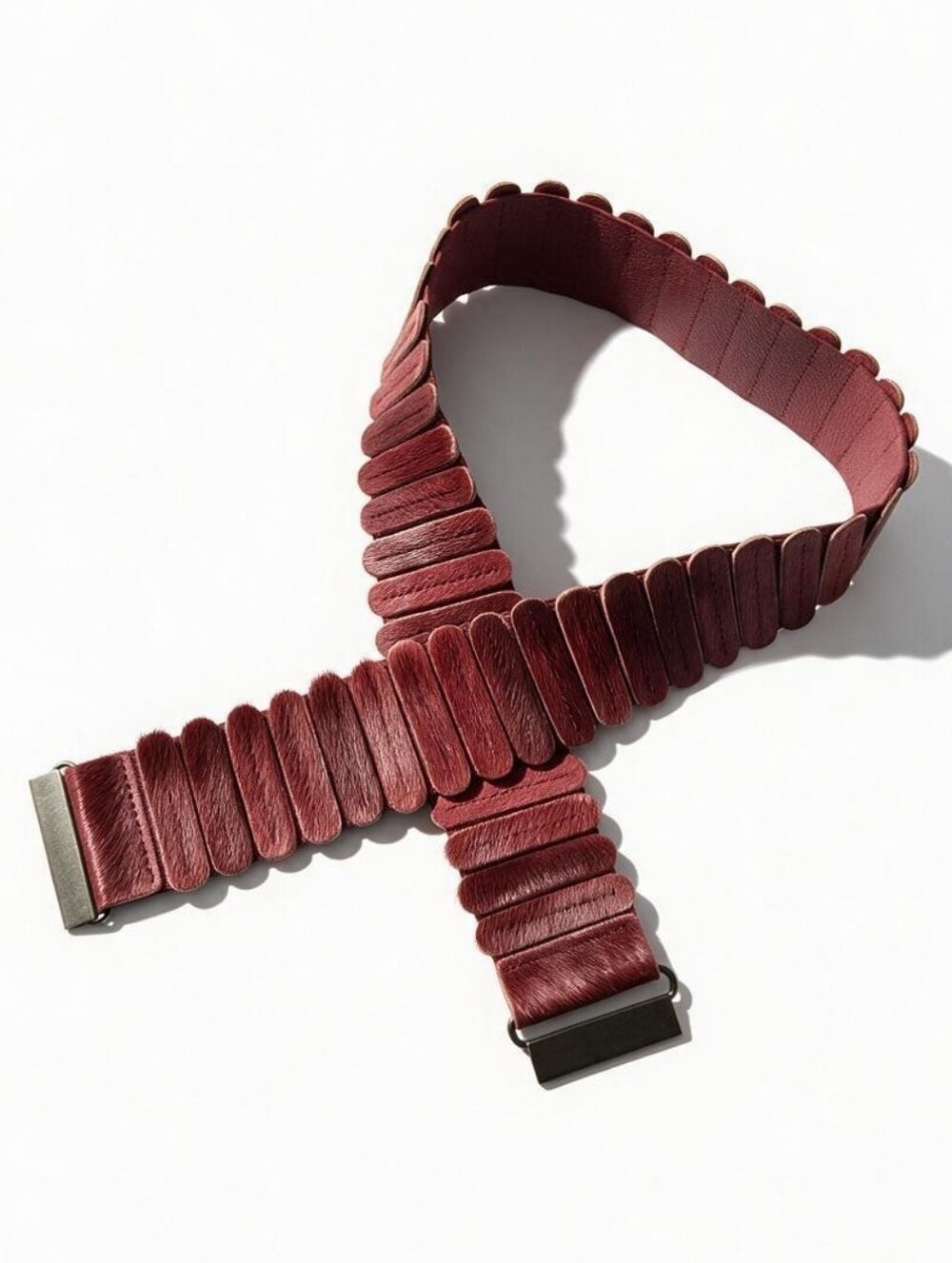 Anthropologie Stretch Elastic Hair Hide Waist Belt In Deep Dusty Wine Rose